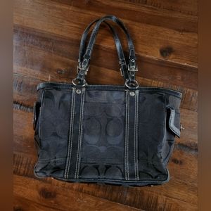 Authentic Coach Black Charcoal Signature Print Classic Logo Purse Handbag